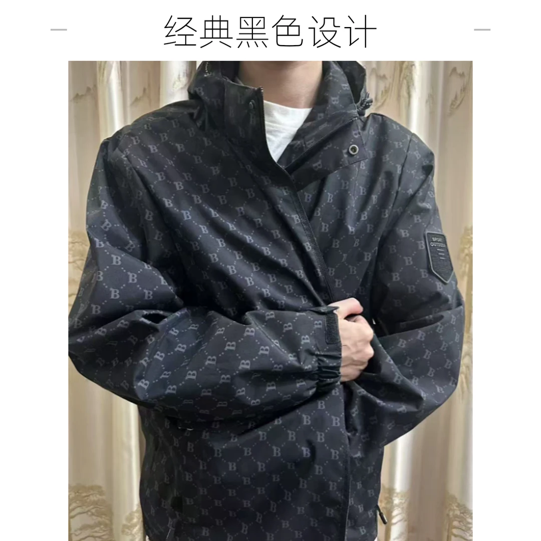 防风常规款秋季直下摆拉链夹克上衣冲锋衣男士黑色