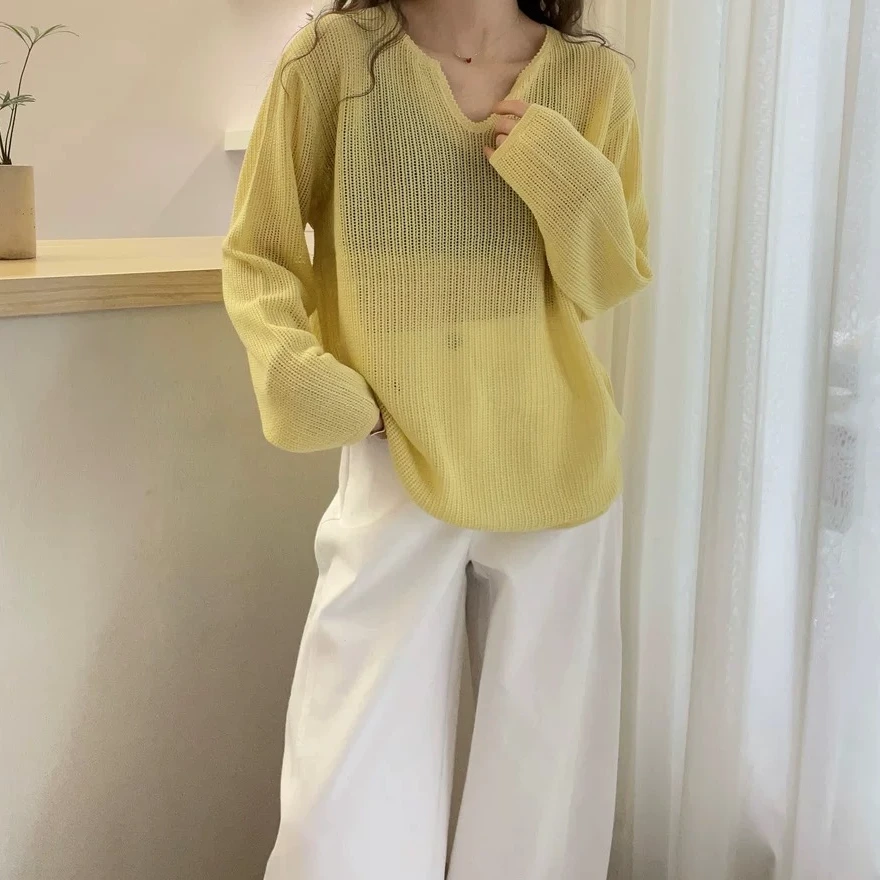 春季新款纯色舒适亲肤气质时尚v领半开口显瘦减龄针织上衣632-S
