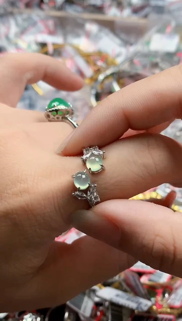 银S925镶嵌戒指翡翠天然A货缅甸翡翠