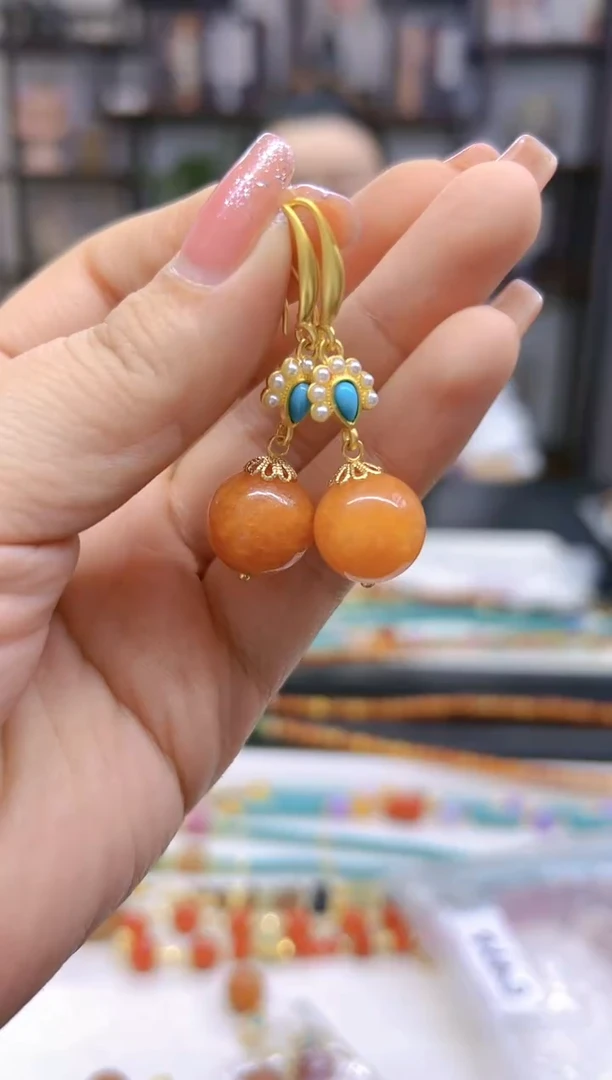 【闪购商品】和田玉（糖玉）耳饰14K金镶嵌E476