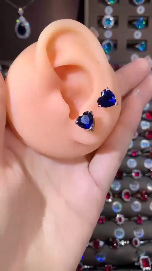 耳饰蓝宝石银S925镶嵌银