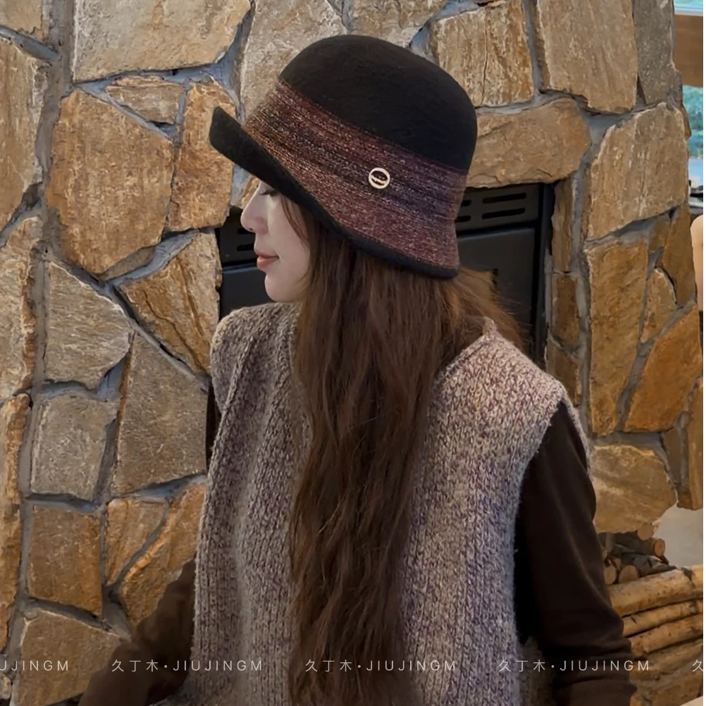 2025年秋冬新款法式渔夫帽盆帽卷边保暖显脸小百搭时尚复古针织