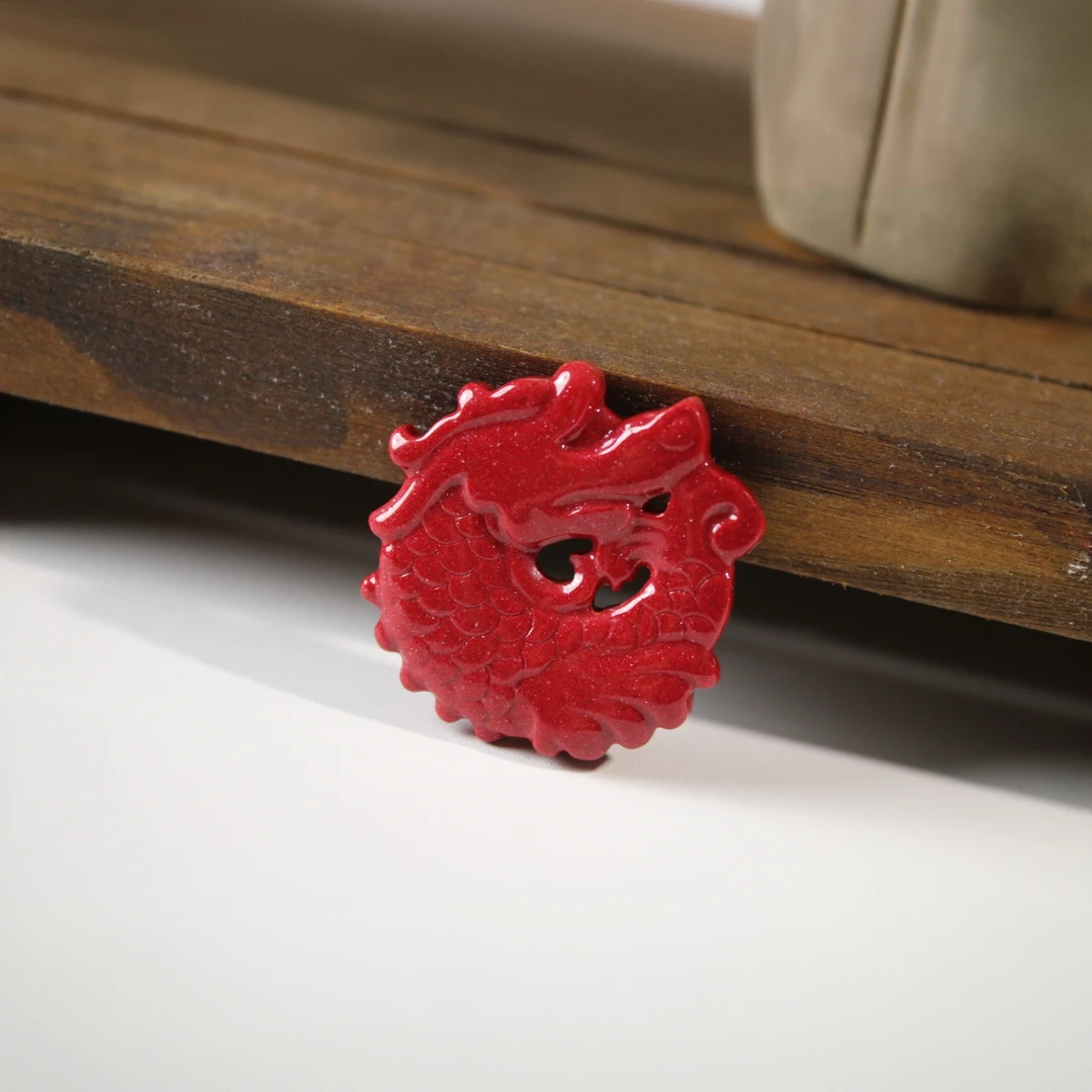 含辰砂工艺品天然玉化料大红晶砂 鱼化龙吊坠 全网首发