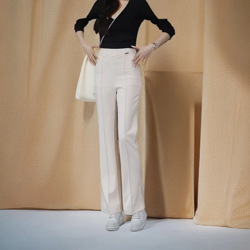 8533【裤长98】开叉喇叭裤女神新款高腰显瘦休闲裤宽松垂感微喇裤子