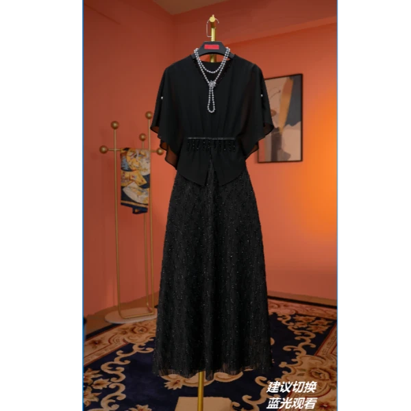 夏季新款收腰显瘦蝴蝶飞袖设计师高定款连衣裙