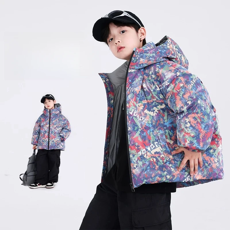 2024冬季新款男童中大童白鸭绒宽松时尚保暖印花羽绒服/KK6169 u