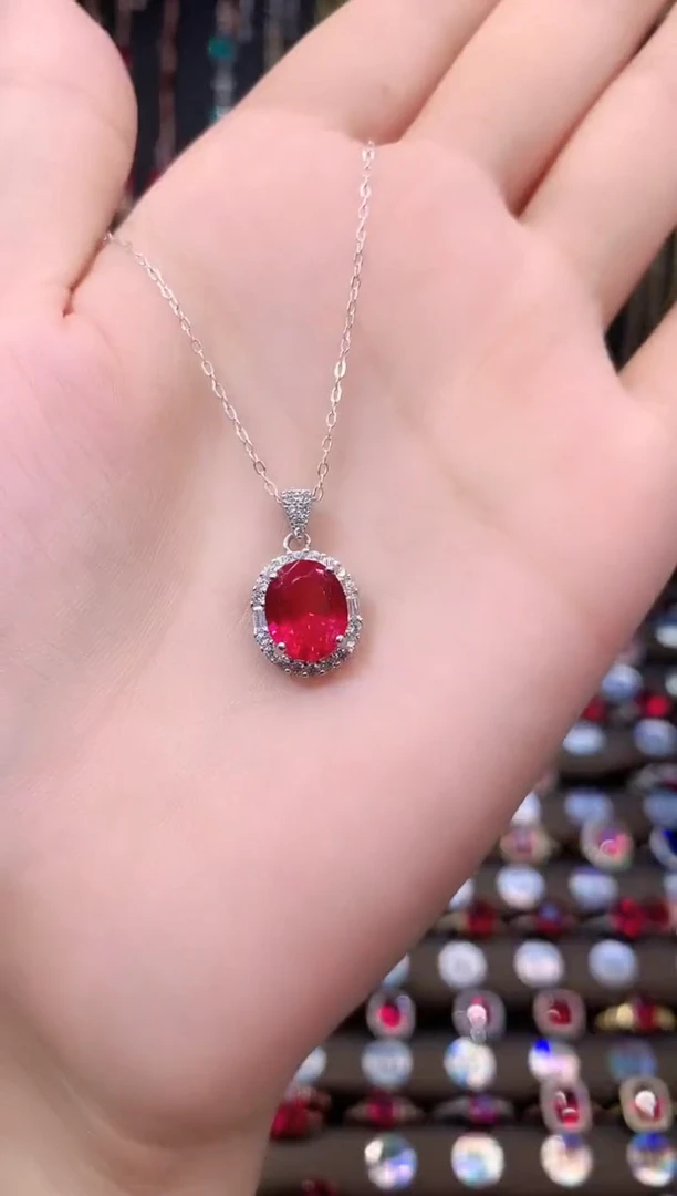 蓝宝石吊坠(赠链)银S925镶嵌810银