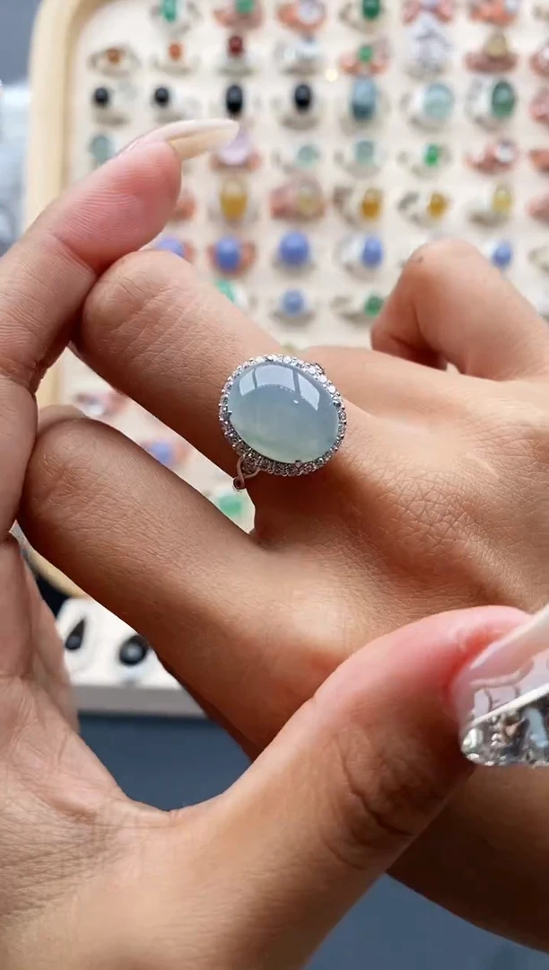 【闪购商品】翡翠戒指银S925镶嵌缅甸天然A货翡翠333   7-7