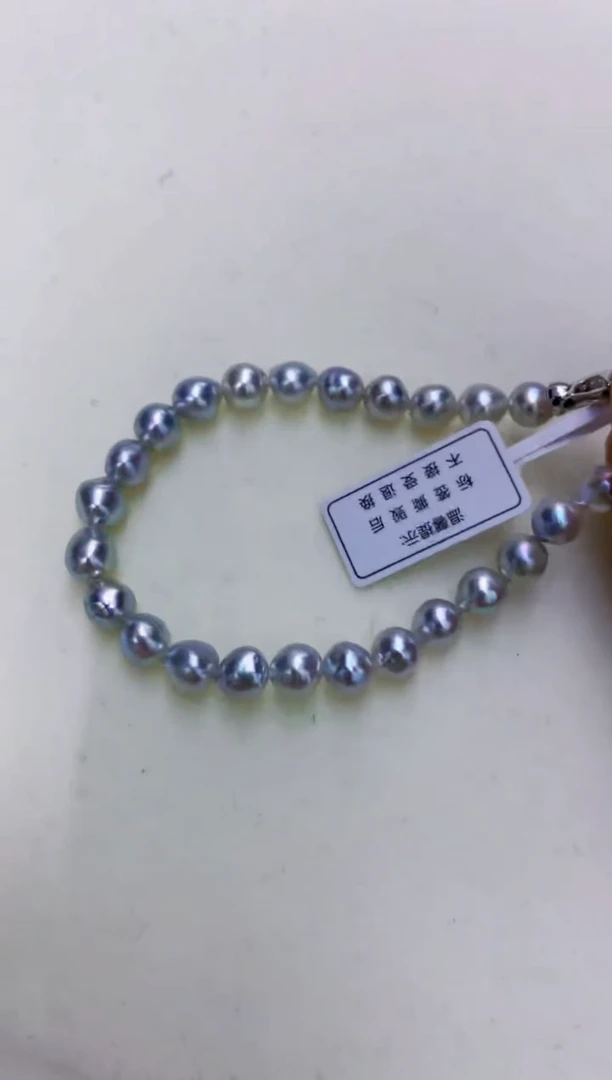 银S925镶嵌海水珍珠饰品真多麻色满珠手链·微巴