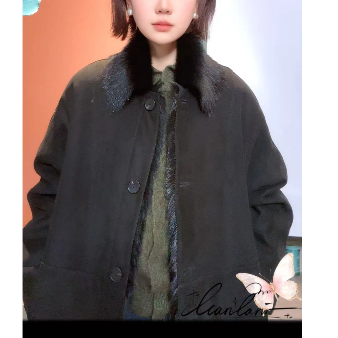 毛领反绒小山羊皮毛一体女士 短款外套0097-1