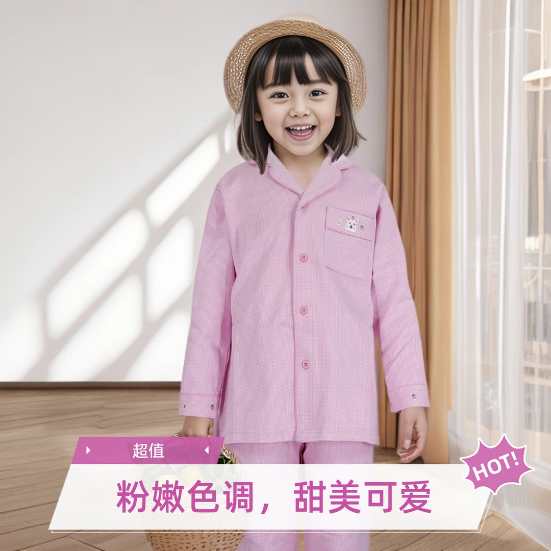 名宝儿童小熊绣花家居套装RN2036秋冬长袖秋季儿童儿童款睡衣纯棉