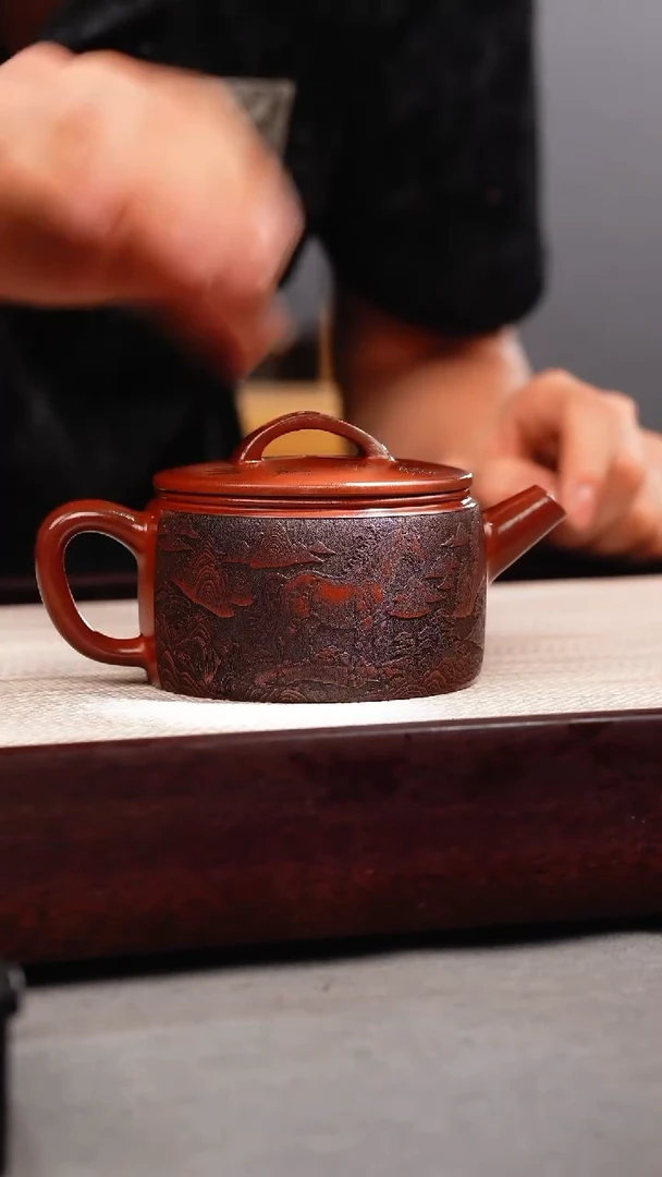 茶壶紫砂龙血砂 汉瓦 刻马