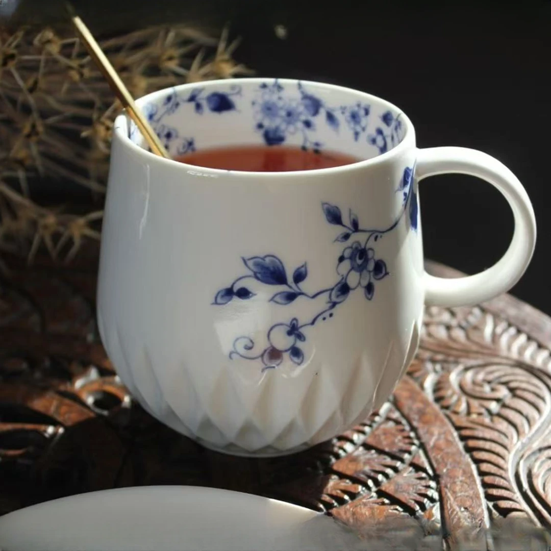 【HDB家】380ML 荷兰青花蓝马克杯（送底碟） 欧式茶杯 奶杯 礼盒装