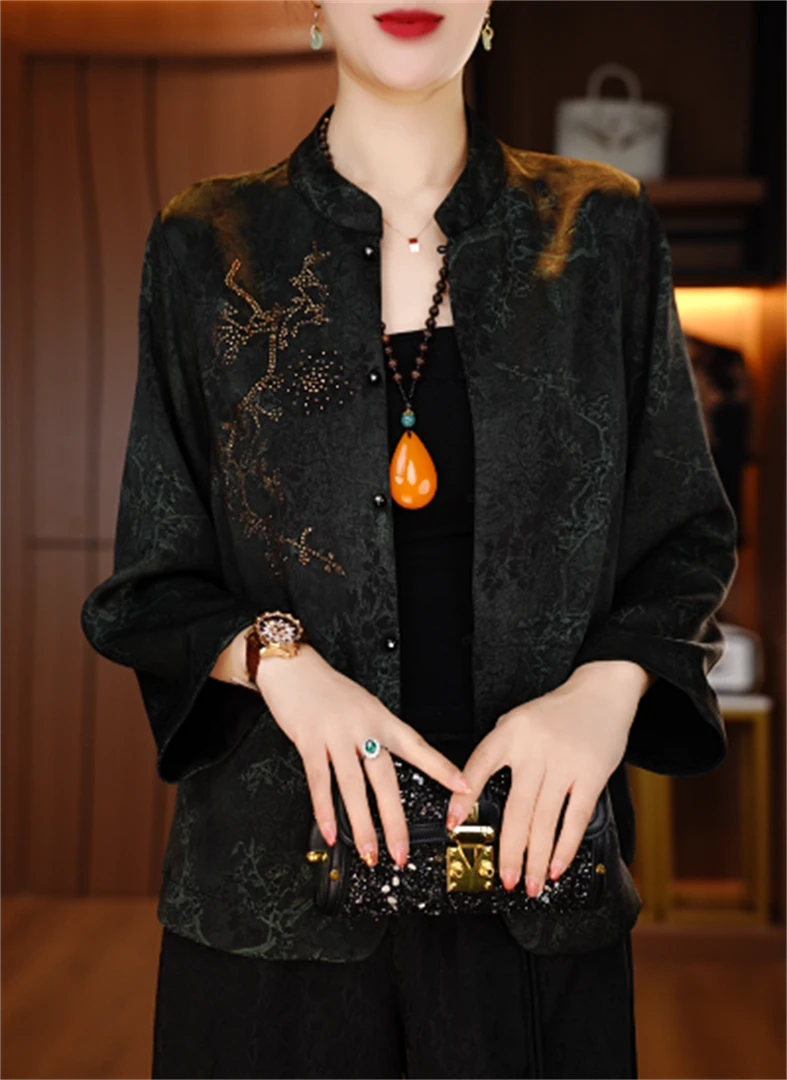 诺诗 新款洋气宽松显瘦优雅轻奢气质印花百搭小衫V25P079