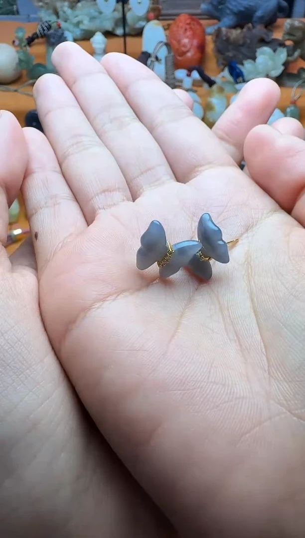 【闪购商品】和田玉银S925镶嵌耳饰03蝴蝶耳钉