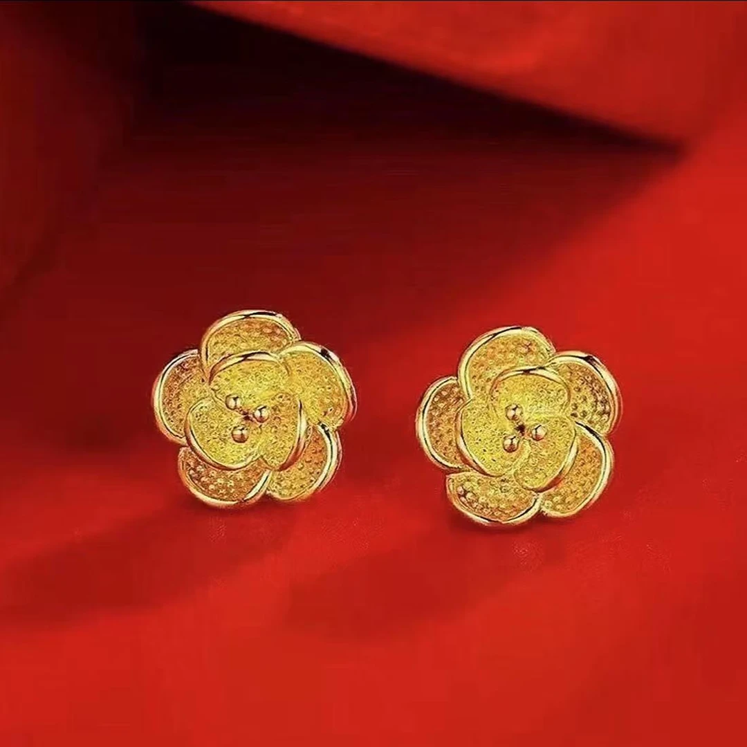 铜合金耳饰 【重磅福利】大牌同款精致小众芙蓉花耳钉