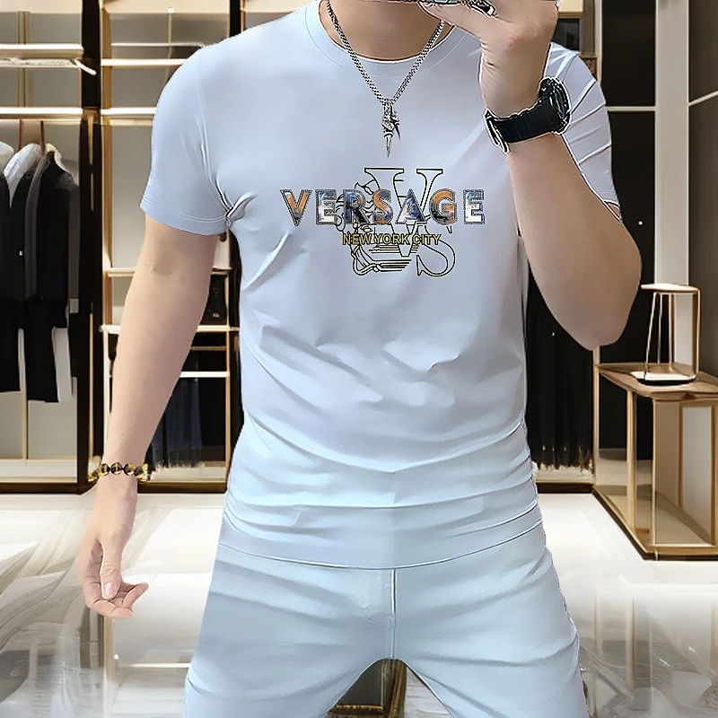 Vaesric Poseidon/瓦萨琪波塞冬欧洲站夏季男士丝光棉T恤烫钻上衣