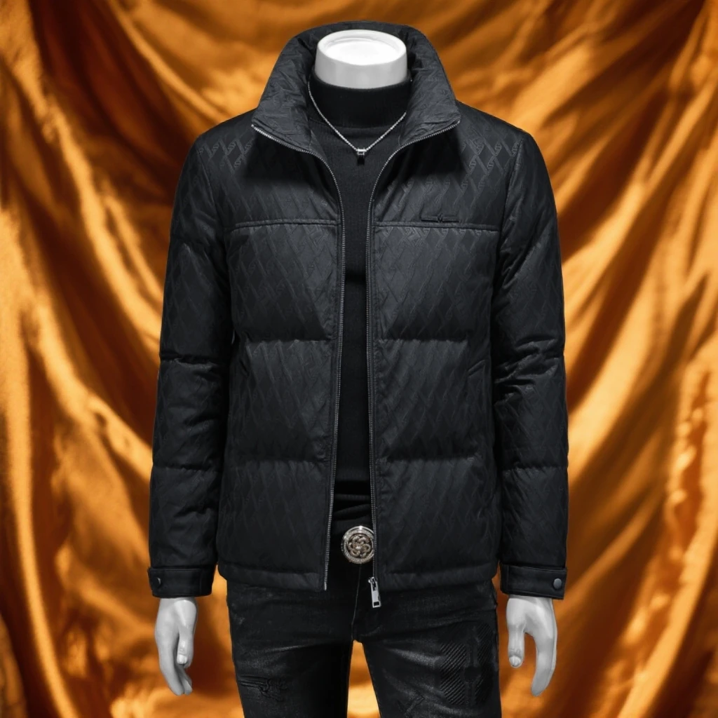 维斯克纳立领提花羽绒服男休闲秋冬新款男士时尚大码青年加厚外套