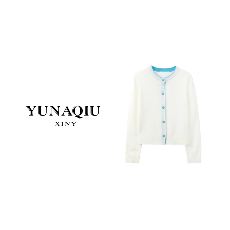 YUNAQIU 长袖时尚百搭春季设计师圆领秋冬针织衫-8721
