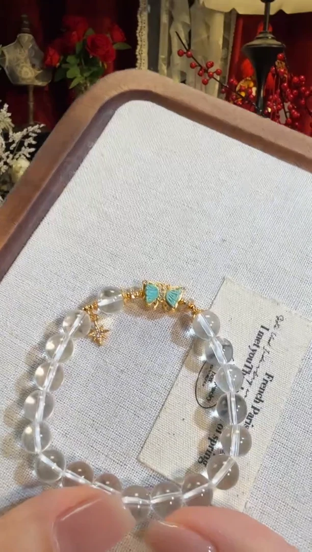 【闪购商品】水晶手链银S925镶嵌蝴蝶白水晶