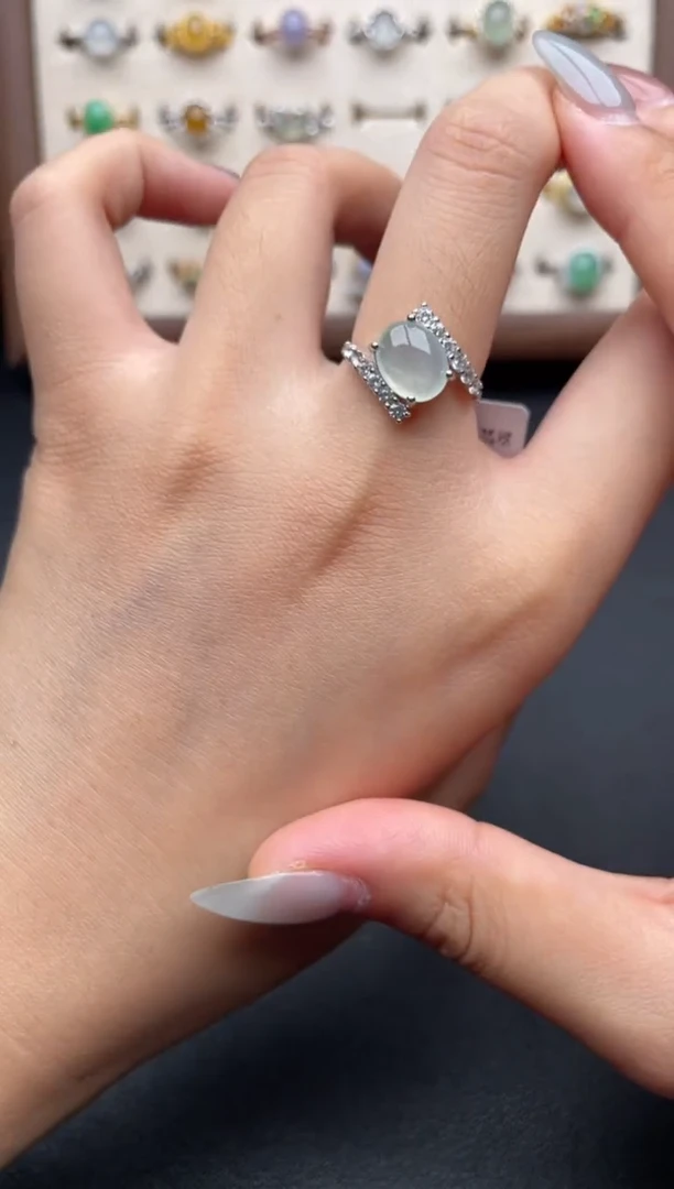 翡翠戒指银S925镶嵌一物一证一礼盒