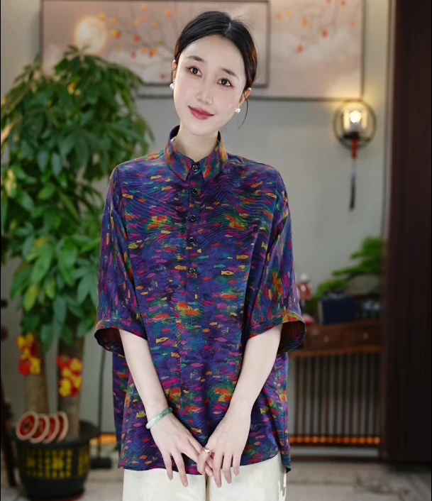 金禧禧【鱼小姐】香云纱短袖上衣J23076-6