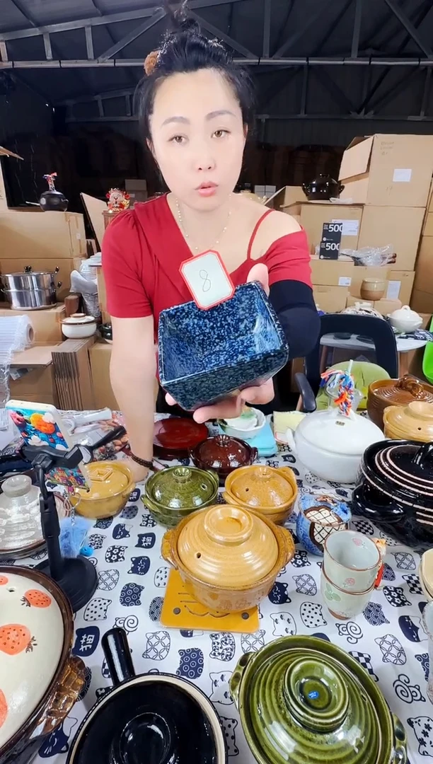 陶瓷日本进口万古烧蓝色方碗-8号