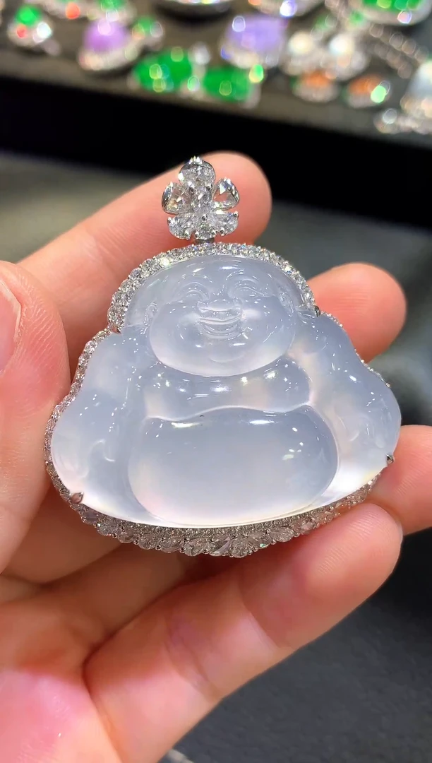 吊坠(赠链)18K金镶嵌翡翠玻璃种佛公吊坠