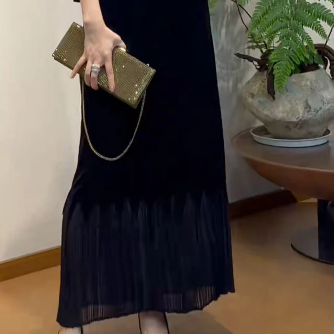 TANTAN 气质优雅拼接秋季中长款半身裙3032