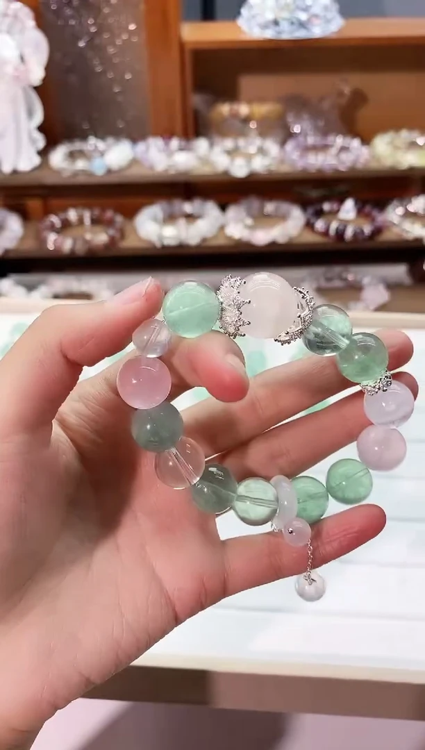 【闪购商品】水晶手串未镶嵌绿萤石搭雪花幽灵手串