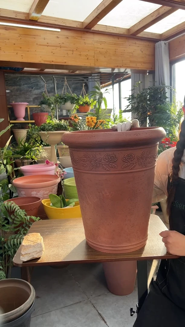 38*43/陶土色浮雕高花盆外贸尾单/UK38