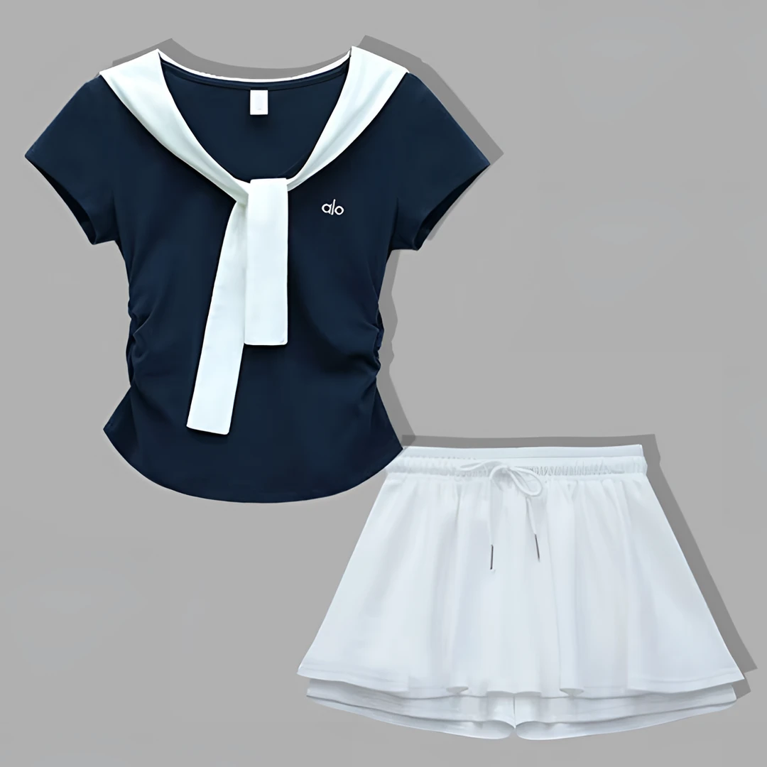 学院风运动风韩版短袖T恤女夏显瘦休闲百搭ins芭蕾裙套装