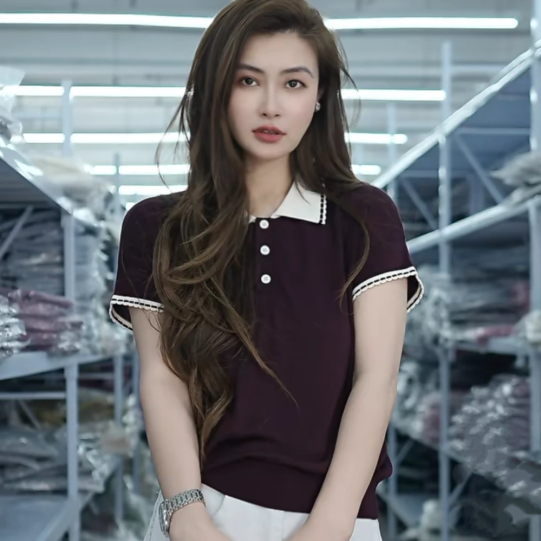 【思思精选】2025韩版时尚气质翻领花边纯色洋气百搭针织衫A539#