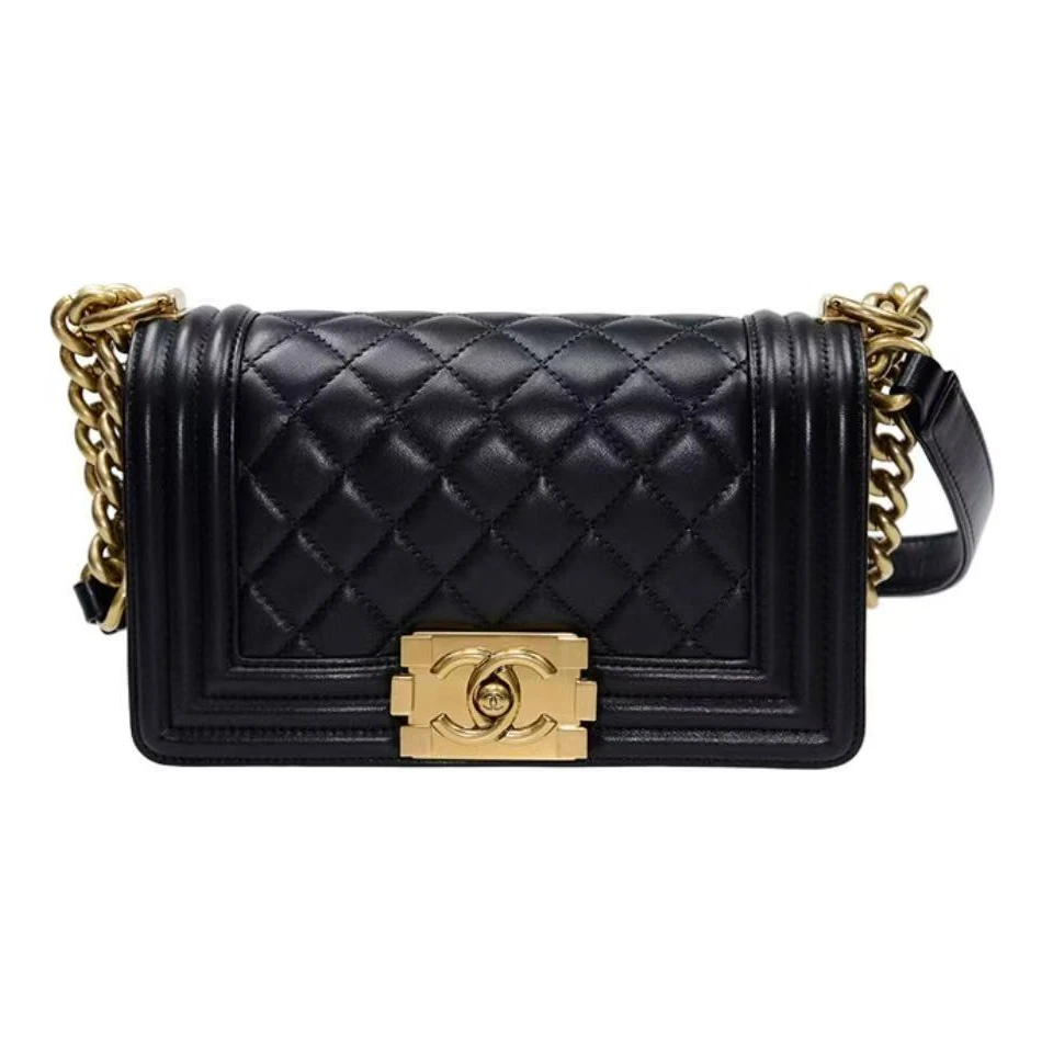 95新 Chanel/香奈儿 青奢荟/leboy黑金光面小号单肩斜挎包//62189