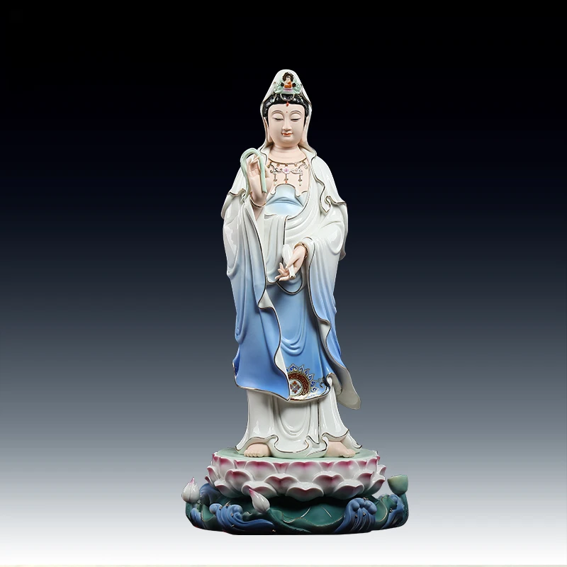 陶瓷立莲23寸西/方/三/圣观/音家用陶瓷工艺装饰摆件雕塑工艺品