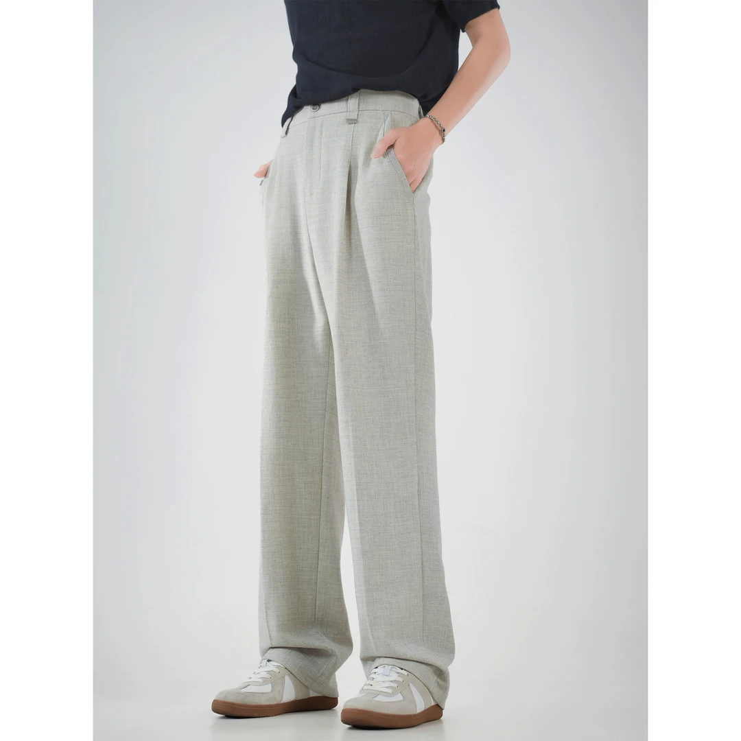 【WHO】复古老钱风西裤松驰垂坠感极简宽松直筒休闲男女夏季款7515