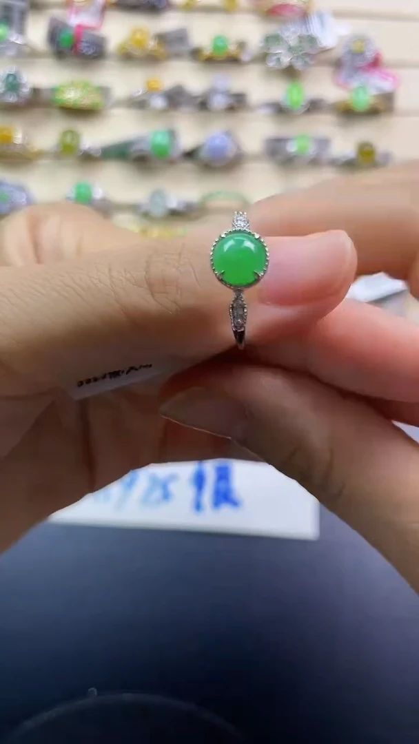银S925镶嵌戒指翡翠翡翠 蛋面 银S925镶嵌