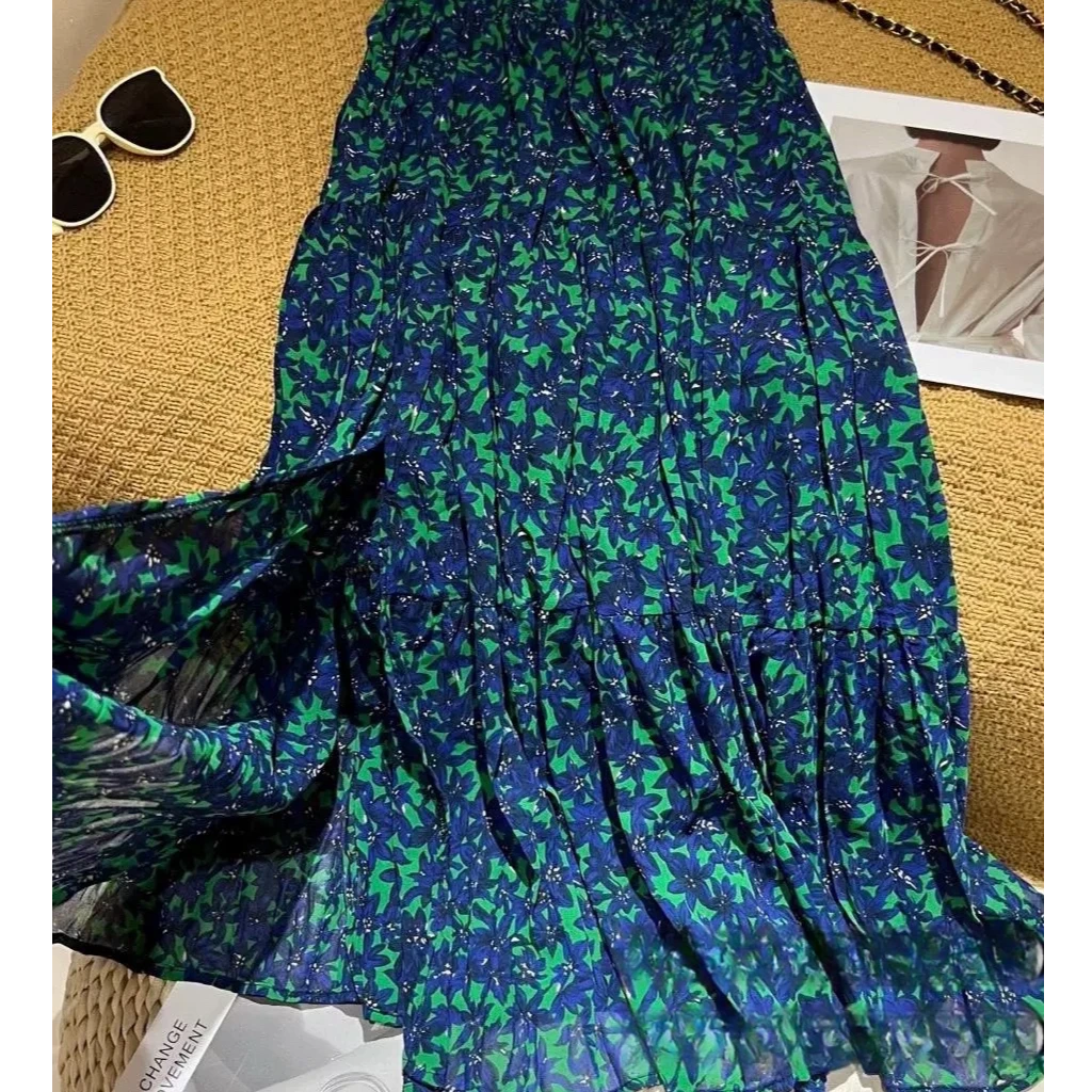 韩版温柔风绿色雪纺半身裙女春季新款宽松大摆裙垂感A字裙长裙子