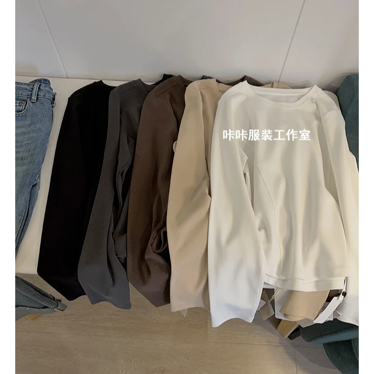 REKAYYAT“日光”韩版简约时尚个性百搭显瘦立体鱼骨线打底衫T恤