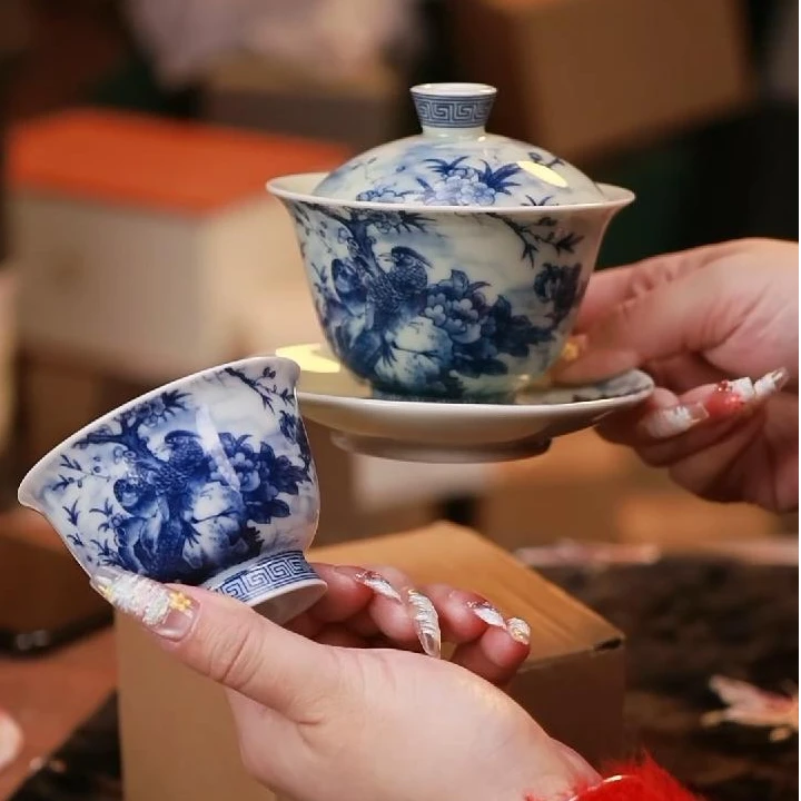 青花前程似锦三才盖碗一盖一杯 A8731 A8733（ZH248）