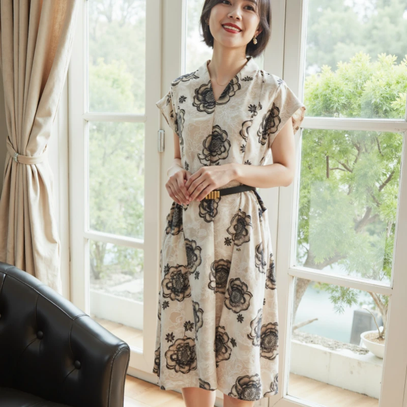 【大唐夫人】洋气轻奢连衣裙中年妈妈气质显瘦中长款复古法式裙子