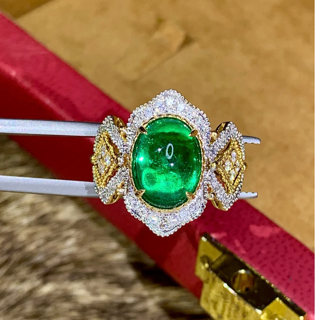 18k金镶钻天然素面祖母绿戒指/吊坠（两用款/不含链）气质时尚