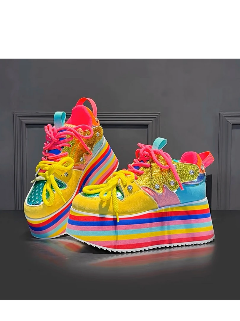 卡文定制款欧洲站轻奢金色展翅高飞头层牛皮松糕底厚底女鞋