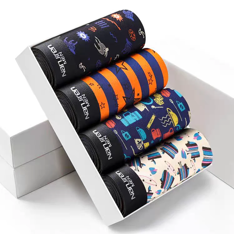 花色卡通透气平角裤中腰男平角内裤时尚围巾男士夏季运动透气