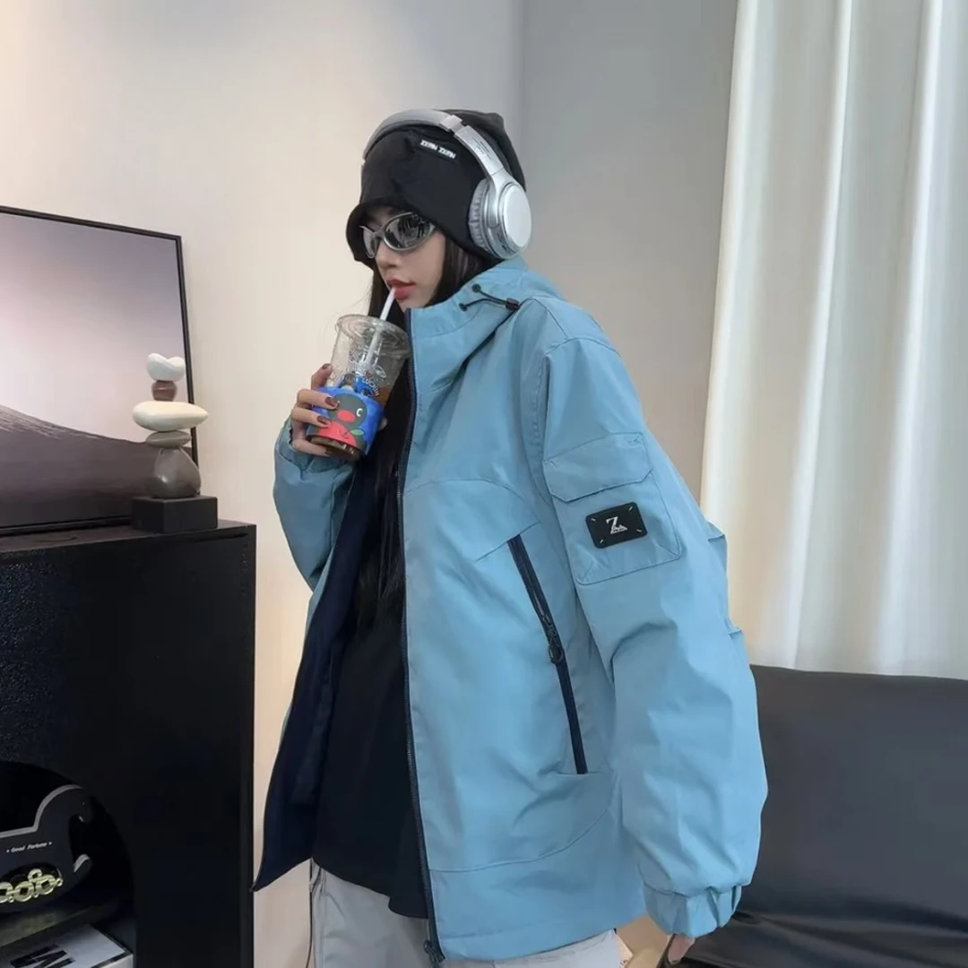 2025春款双面穿棉服外套夹克运动户外休闲连帽宽松男女同款冬季