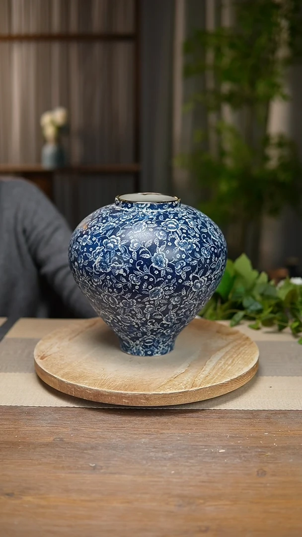 【闪购商品】陶瓷 花器青花瓷芙蓉花月亮罐