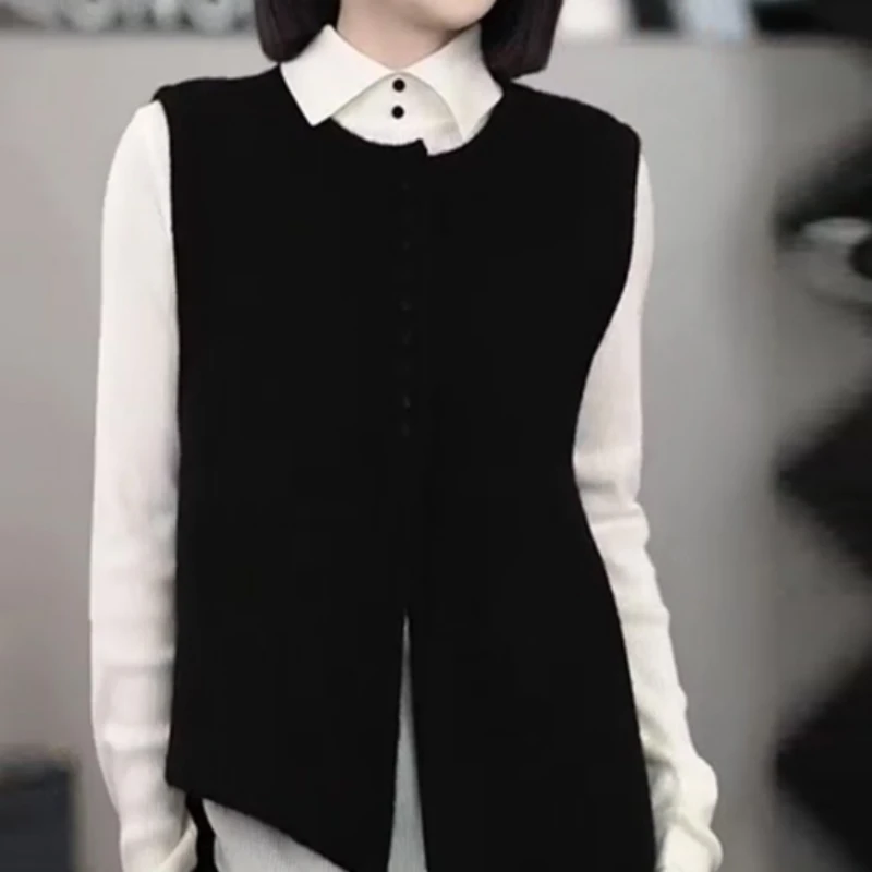 高级气质百搭简约上衣马甲两件套2025秋季减龄显瘦通勤小众两件套