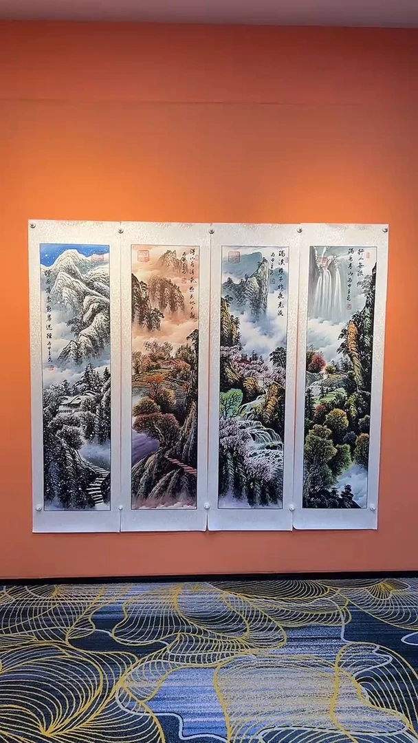 国画自**乐Q 张巨富 彩墨春夏秋冬四条屏