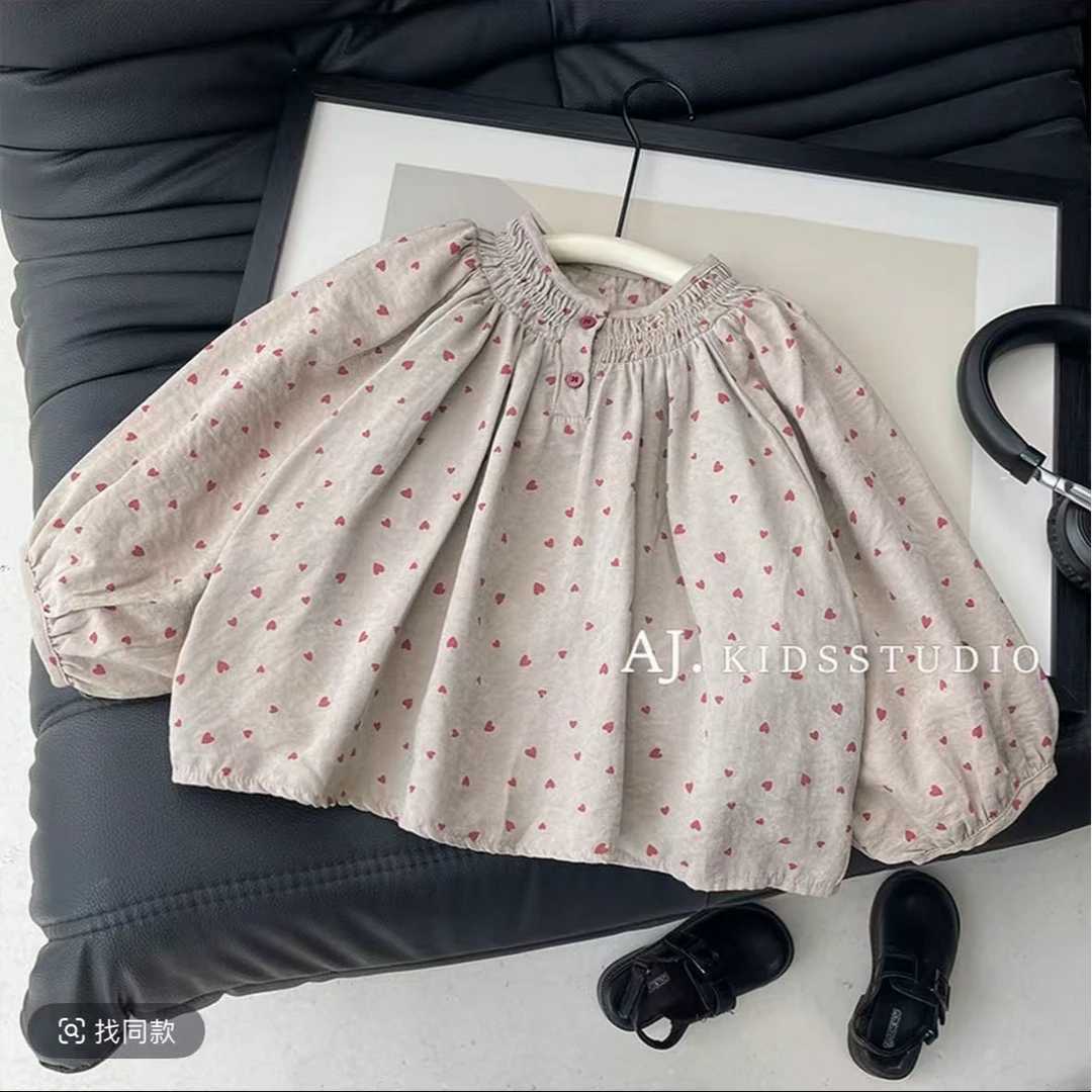 新款韩版女童秋季套装娃娃衫春秋季印花爱心