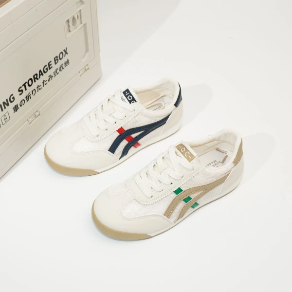 225-12 网纱德迅运动鞋女2025夏季新款时尚百搭复古拼色系带女鞋